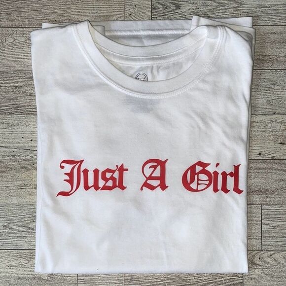 “Just A Girl”, Custom, Old English Style, Short Sleeve Tee - Picture 3 of 15